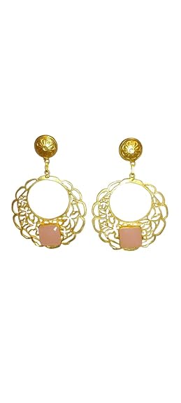 Gold-Plated Floral Filigree Earrings with Gemstone, Traditional Drop Style, Lightweight Danglers for Women - Image 8