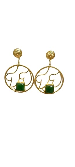 Gold-Plated Floral Filigree Earrings with Gemstone, Traditional Drop Style, Lightweight Danglers for Women - Image 3